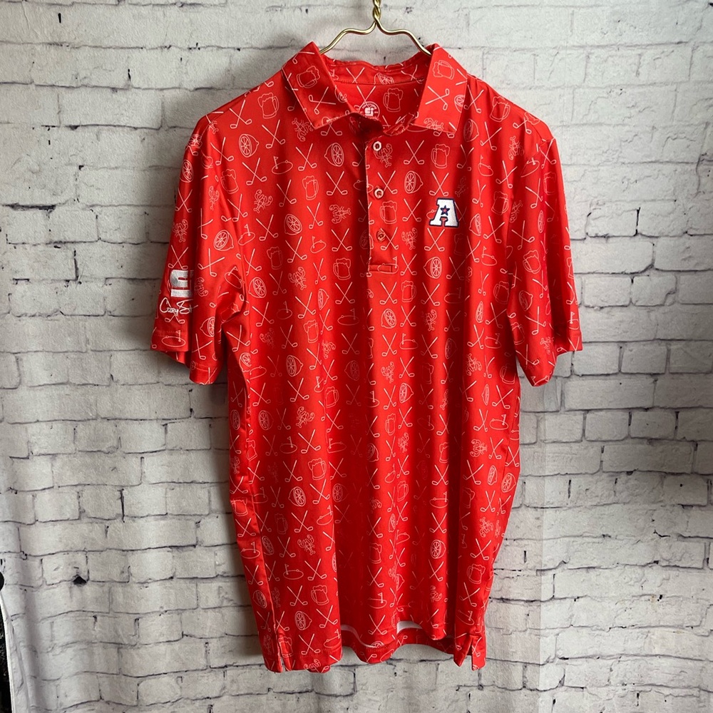 Coby Stevens polo style golf shirt size medium red crawfish print